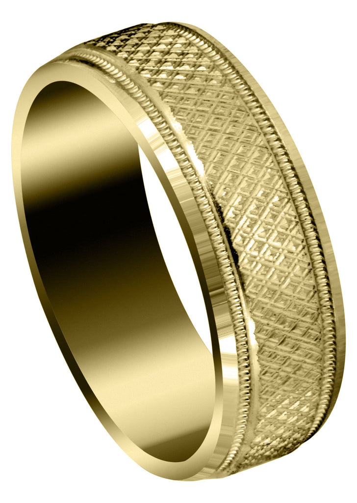 Yellow Gold Fancy Carved Contemporary Mens Wedding Band | Diamond Cut Finish (Christopher) Yellow Wedding Band FrostNYC 