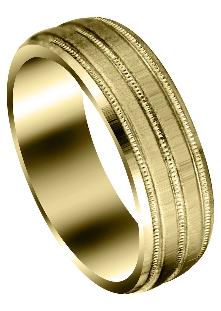 Yellow Gold Carved Simple Mens Wedding Band | Cross Satin Finish (Noah) Yellow Wedding Band FrostNYC 