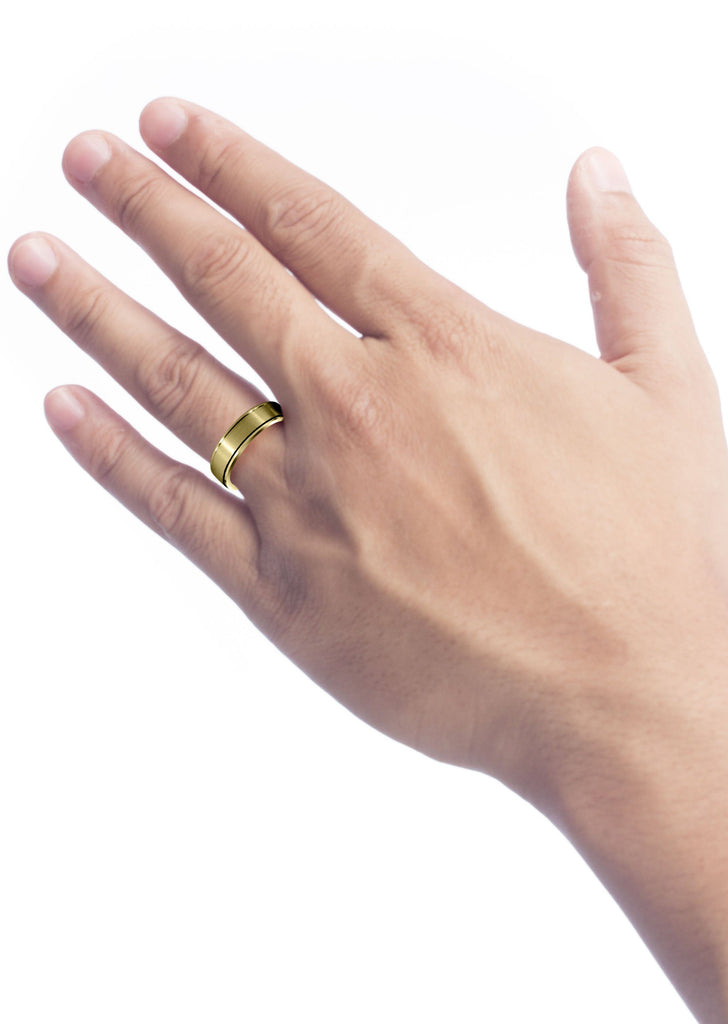 Yellow Gold Carved Simple Mens Wedding Band | Satin Finish (Nathan) Yellow Wedding Band FrostNYC 