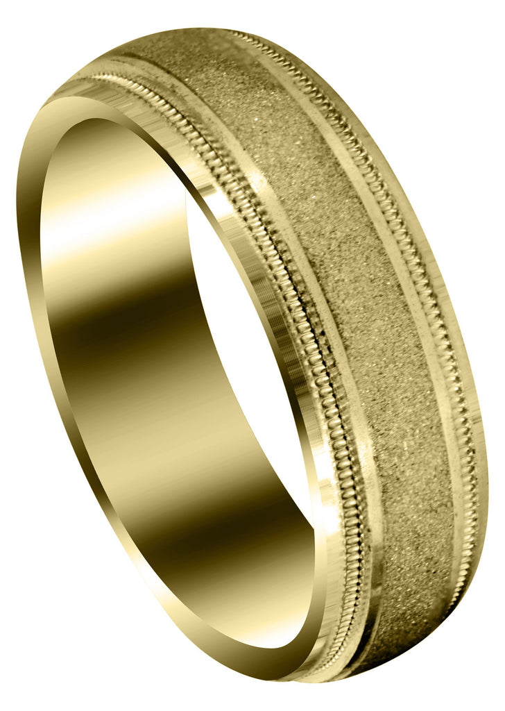 Yellow Gold Carved Simple Mens Wedding Band | Stone Finish (Ryan) Yellow Wedding Band FrostNYC 