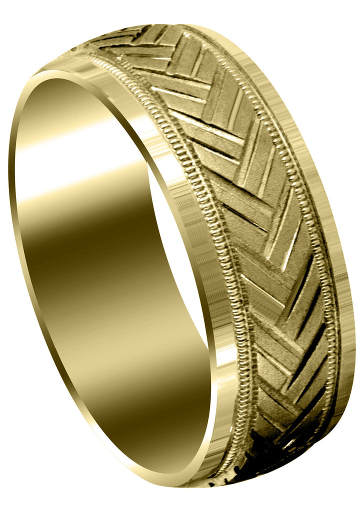 Yellow Gold Fancy Carved Contemporary Mens Wedding Band | High Polish Finish (Hunter) Yellow Wedding Band FrostNYC 