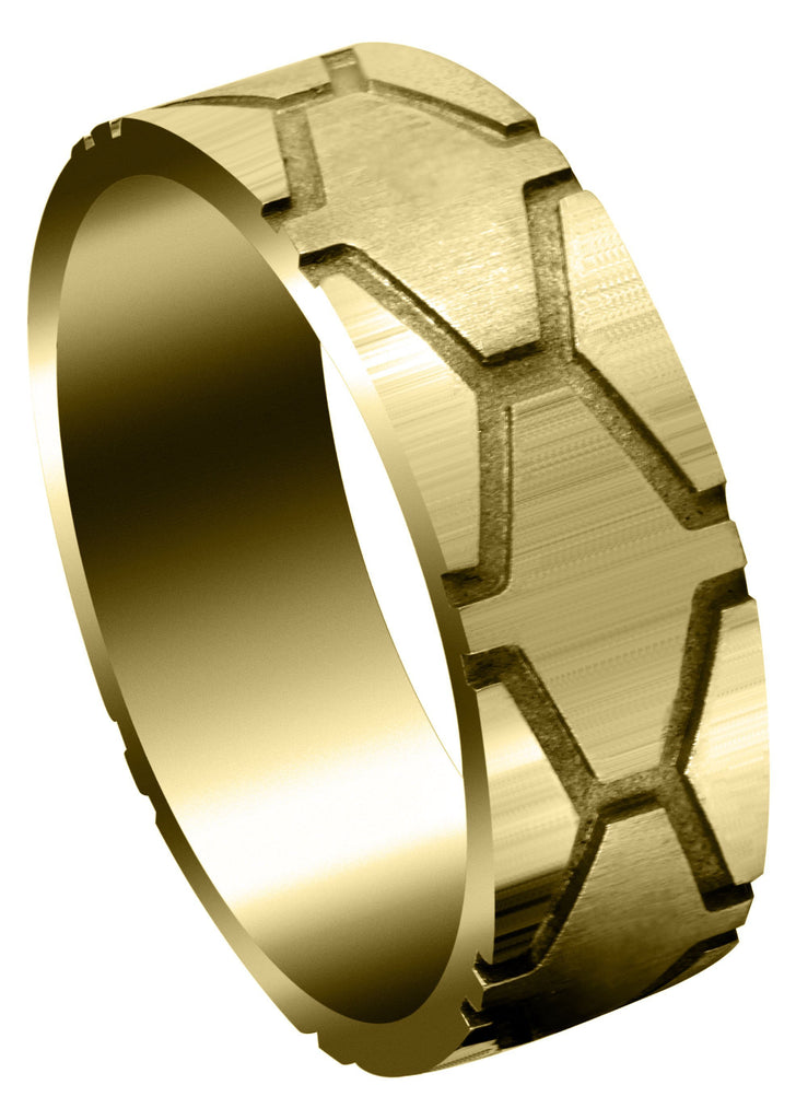 Yellow Gold Fancy Carved Contemporary Mens Wedding Band | High Polish Finish (Andrew) Yellow Wedding Band FrostNYC 