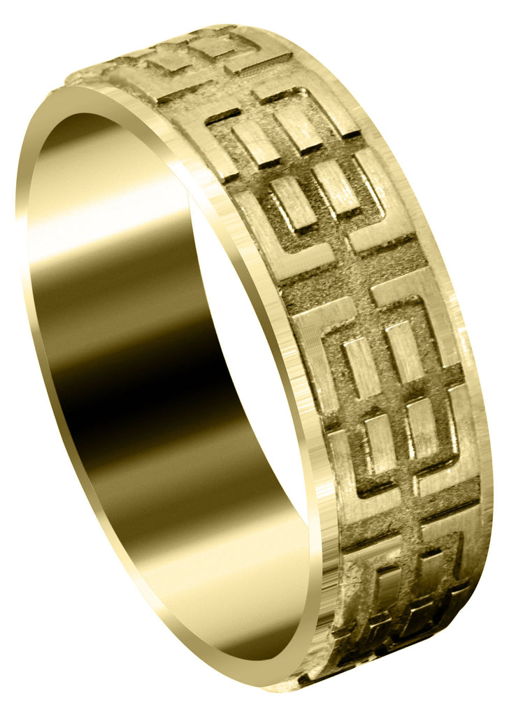 Yellow Gold Fancy Carved Contemporary Mens Wedding Band | Satin / High Polish Finish (Henry) Yellow Wedding Band FrostNYC 
