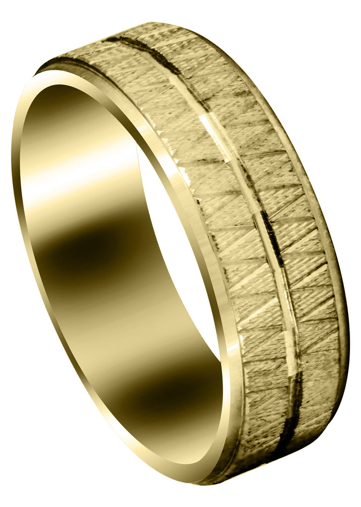 Yellow Gold Fancy Carved Contemporary Mens Wedding Band | Diamond Cut Finish (Levi) Yellow Wedding Band FrostNYC 
