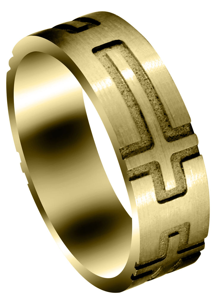 Yellow Gold Fancy Carved Religious Mens Wedding Band | Satin Finish (Jaxon) Yellow Wedding Band FrostNYC 
