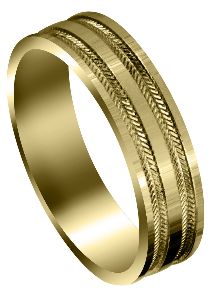 Yellow Gold Carved Simple Mens Wedding Band | High Polish Finish (Grayson) Yellow Wedding Band FrostNYC 