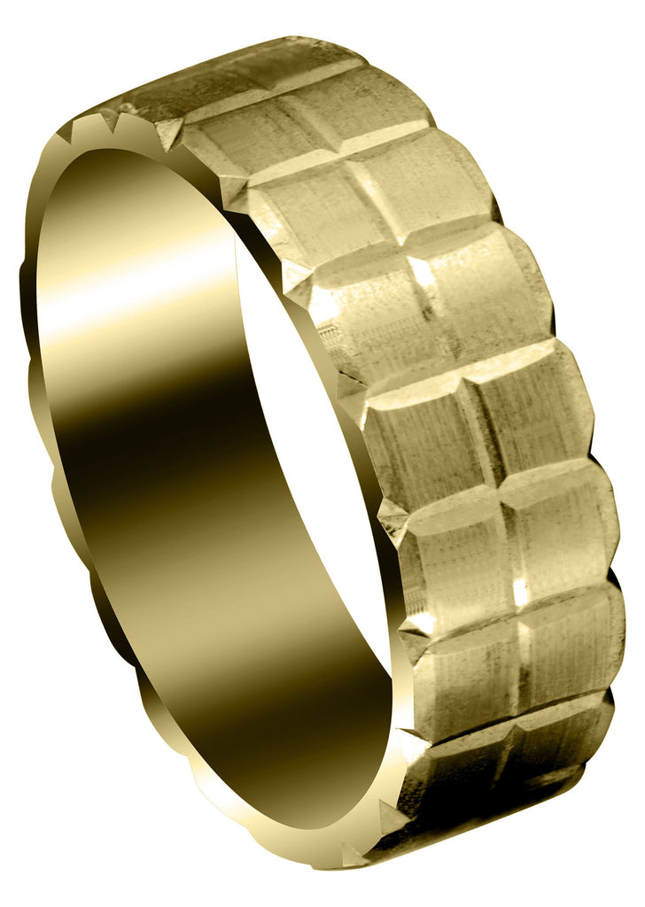 Yellow Gold Carved Diamond Cut Mens Wedding Band | Satin Finish (Jonathan) Yellow Wedding Band FrostNYC 