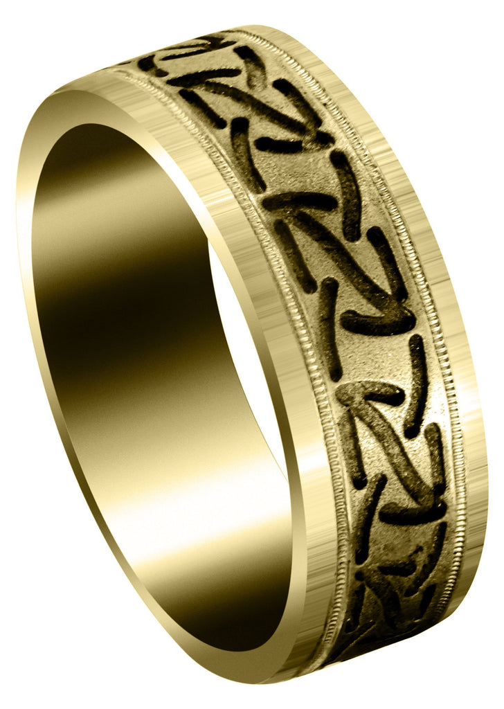 Yellow Gold Fancy Carved Contemporary Mens Wedding Band | GB / High Polish Finish (John) Yellow Wedding Band FrostNYC 
