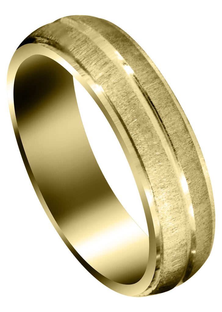 Yellow Gold Carved Simple Mens Wedding Band | Cross Satin Finish (Aaron) Yellow Wedding Band FrostNYC 