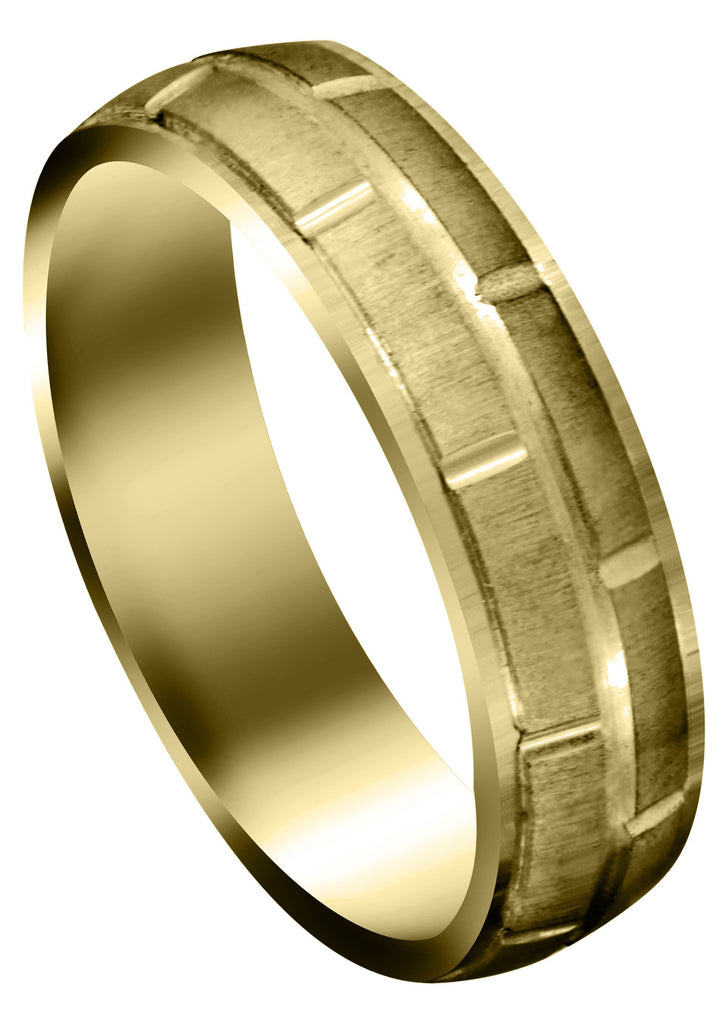 Yellow Gold Carved Diamond Carved Mens Wedding Band | Cross Satin Finish (Robert) Yellow Wedding Band FrostNYC 
