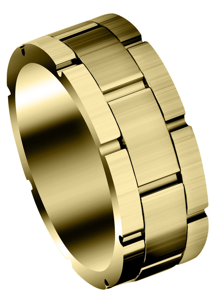 Yellow Gold Fancy Carved Contemporary Mens Wedding Band | Satin Finish (Jace) Yellow Wedding Band FrostNYC 