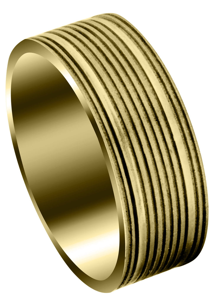 Yellow Gold Carved Unique Mens Wedding Band | High Polish Finish (Easton) Yellow Wedding Band FrostNYC 