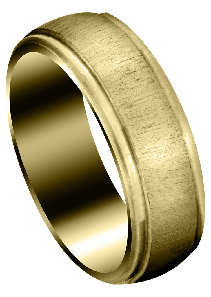 Yellow Gold Carved Simple Mens Wedding Band | Cross Satin Finish (Xavier) Yellow Wedding Band FrostNYC 