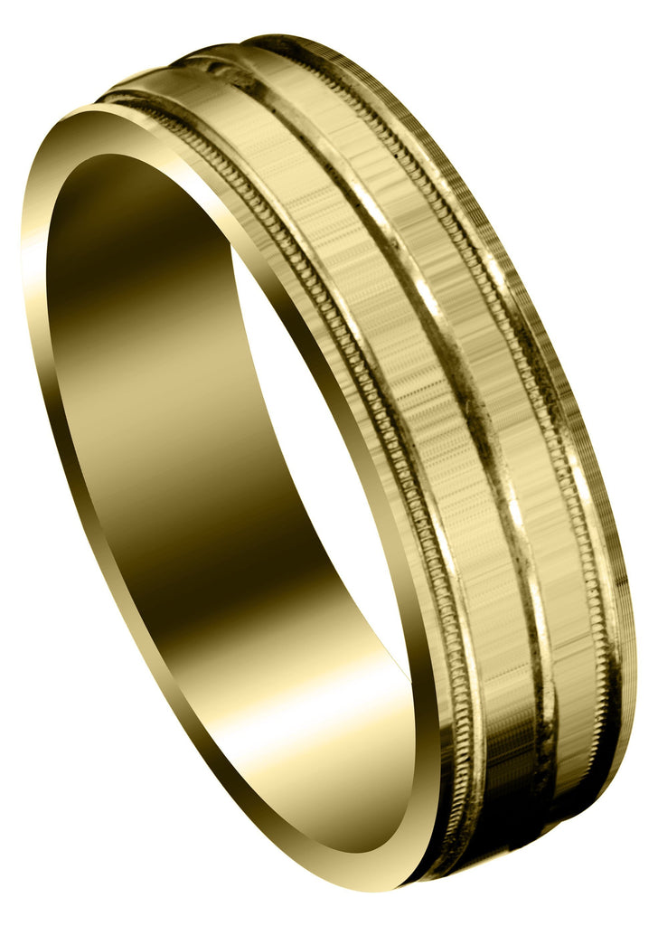 Yellow Gold Carved Simple Mens Wedding Band | High Polish Finish (Ezra) Yellow Wedding Band FrostNYC 