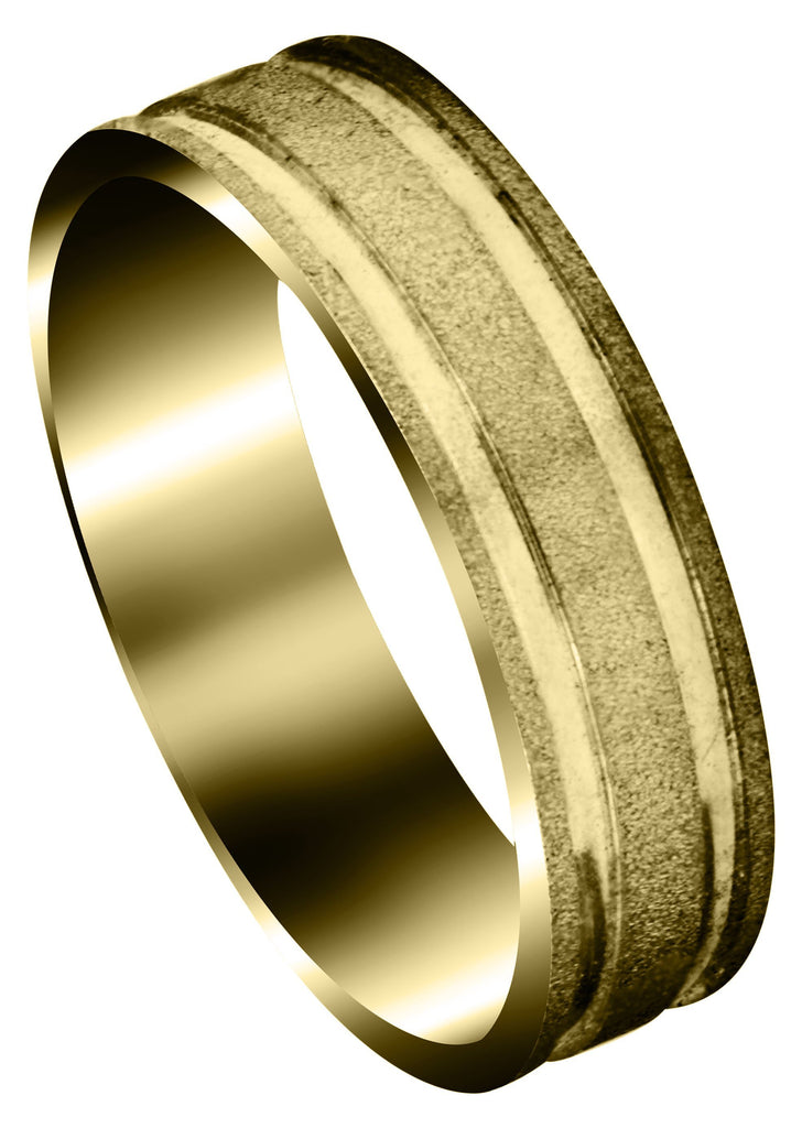 Yellow Gold Carved Simple Mens Wedding Band | Stone Finish (Sawyer) Yellow Wedding Band FrostNYC 
