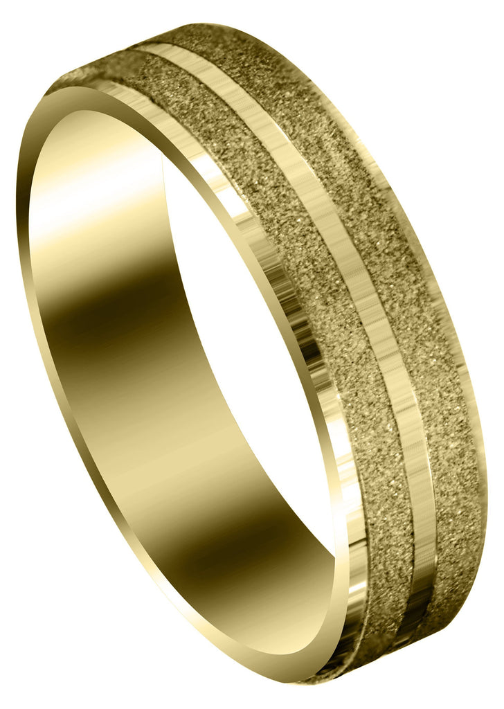 Yellow Gold Carved Simple Mens Wedding Band | Stone Finish (Kayden) Yellow Wedding Band FrostNYC 