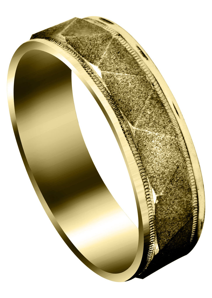 Yellow Gold Carved Simple Mens Wedding Band | Sand Blast Finish (Tristan) Yellow Wedding Band FrostNYC 