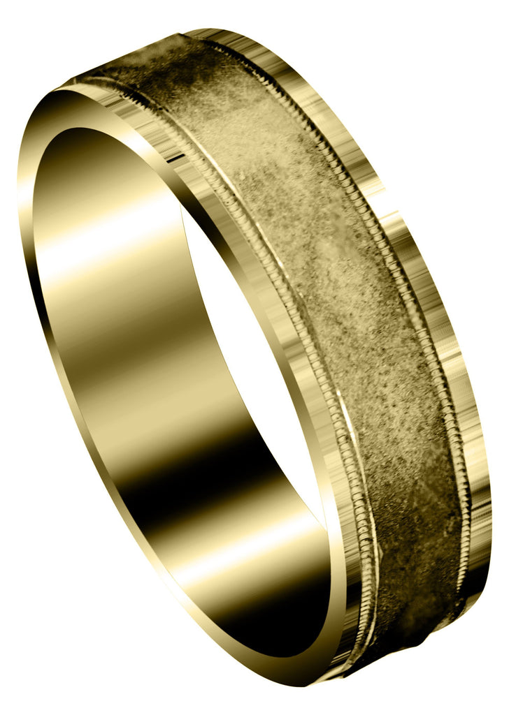 Yellow Gold Carved Simple Mens Wedding Band | Sand Blast Finish (Roman) Yellow Wedding Band FrostNYC 