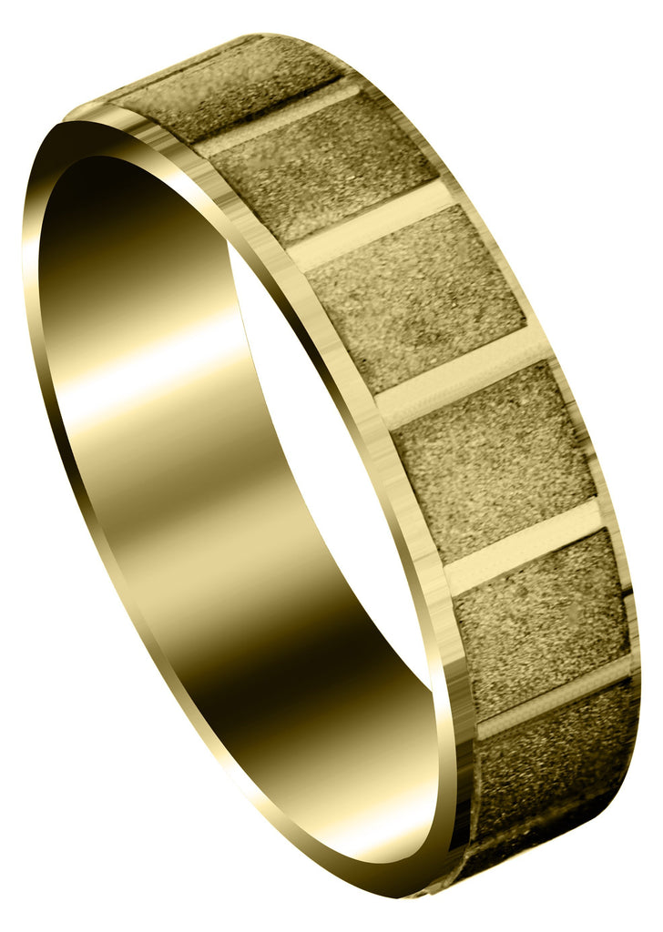 Yellow Gold Carved Diamond Cut Mens Wedding Band | Stone Finish (Micah) Yellow Wedding Band FrostNYC 