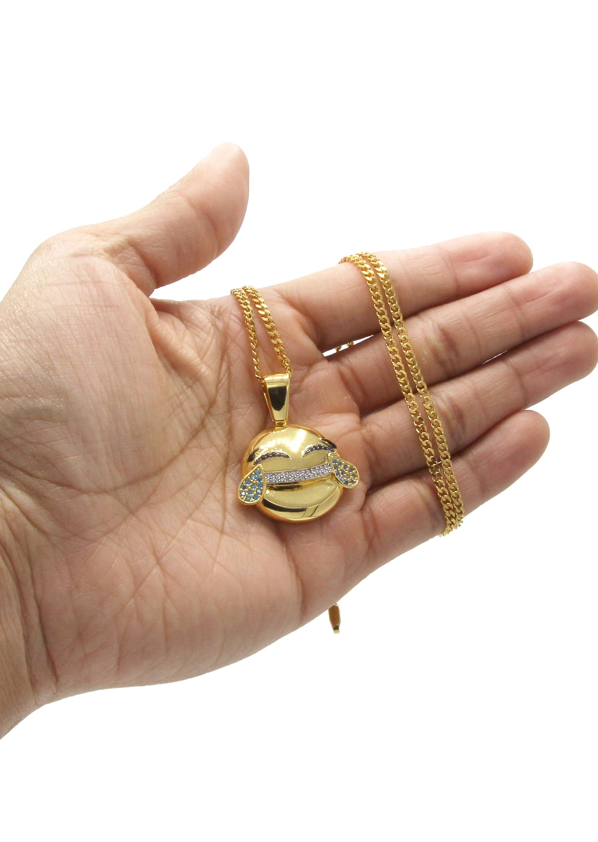 Mens Gold Plated Cuban Link Chain & Emoji Pendant | Appx. 16.3 Grams