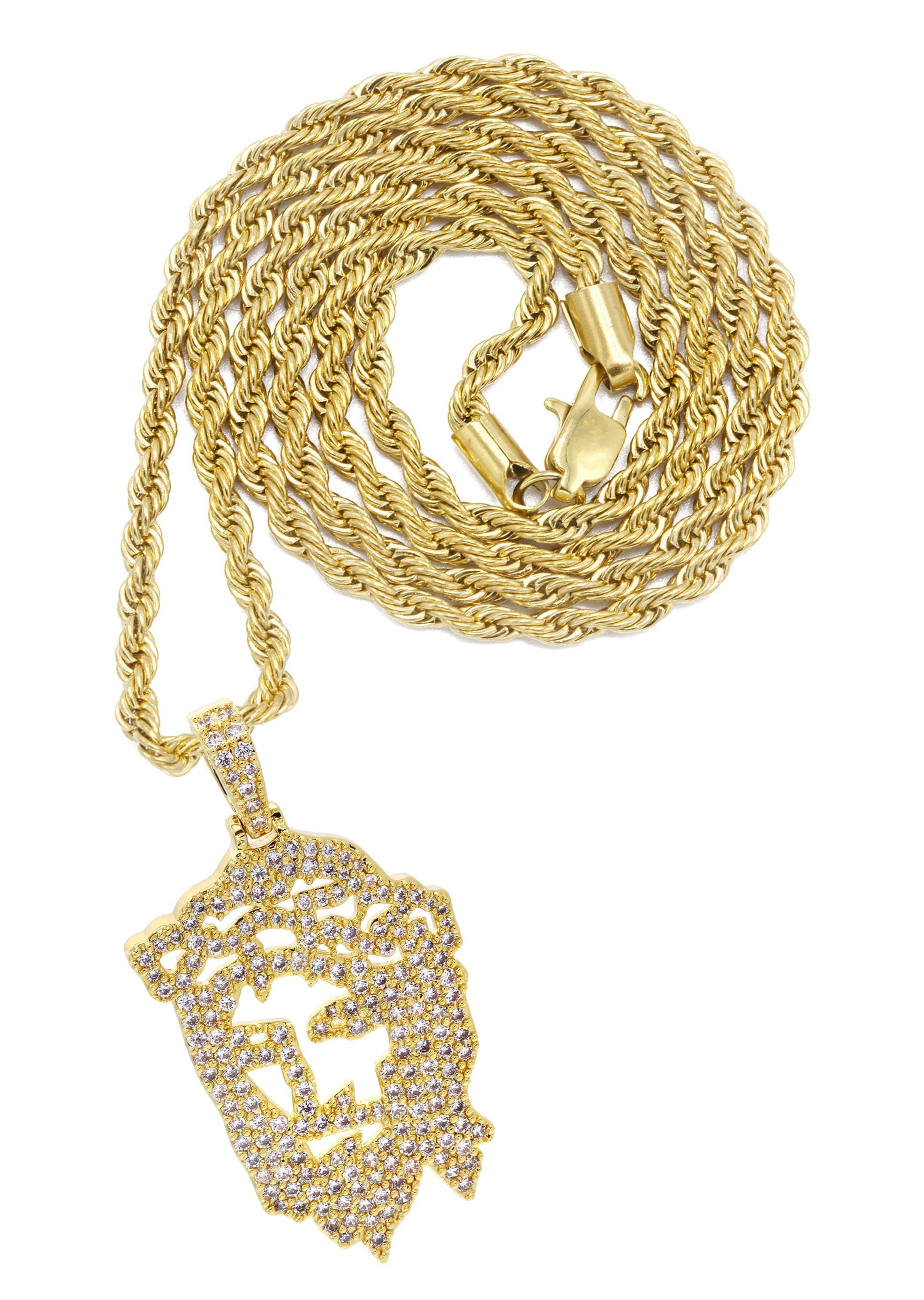 Mens Gold Plated Rope Chain Jesus Piece Chain Grams