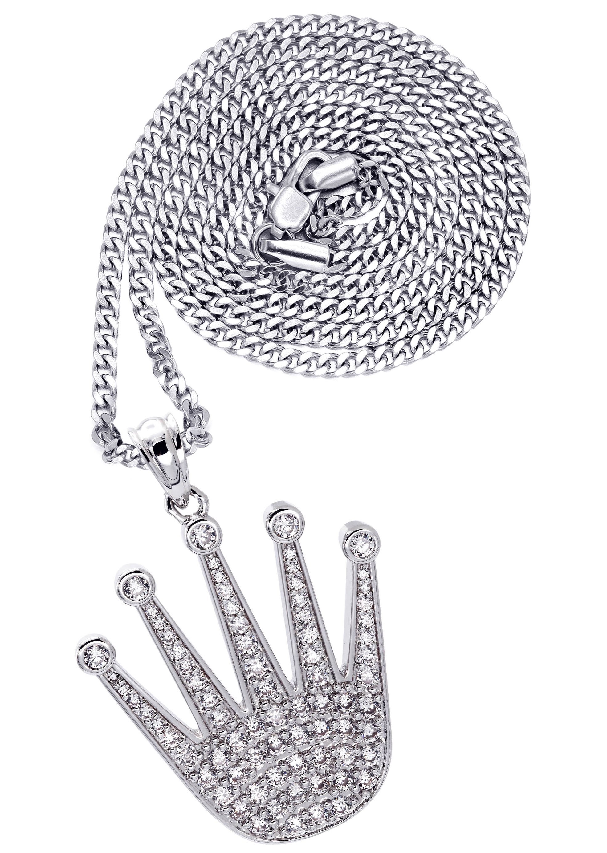 White Gold Plated Cuban Link Chain Crown Pendant Grams