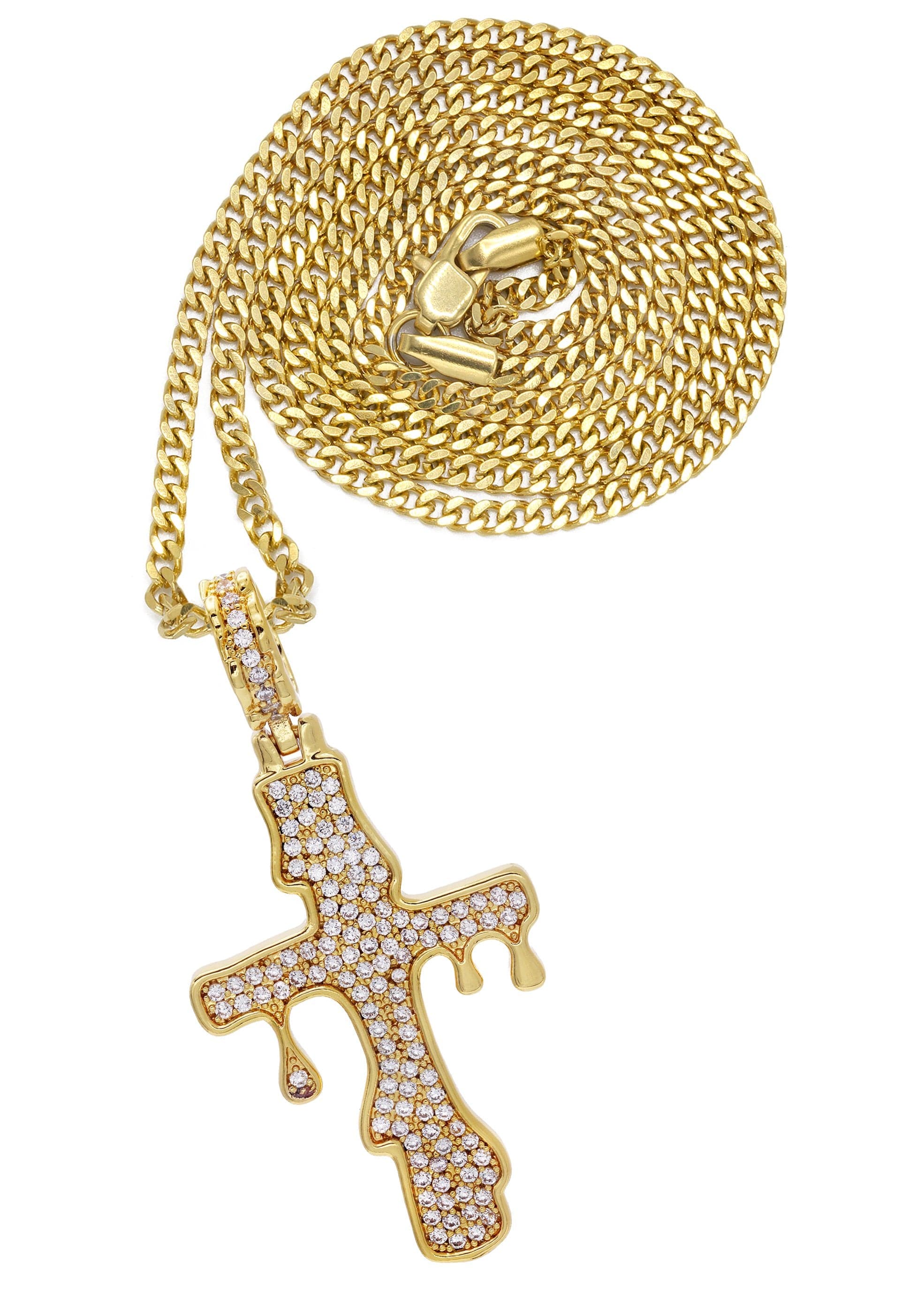 Gold Plated Cuban Link Chain & Melting Cross Pendant | Appx. 10.9 Gram