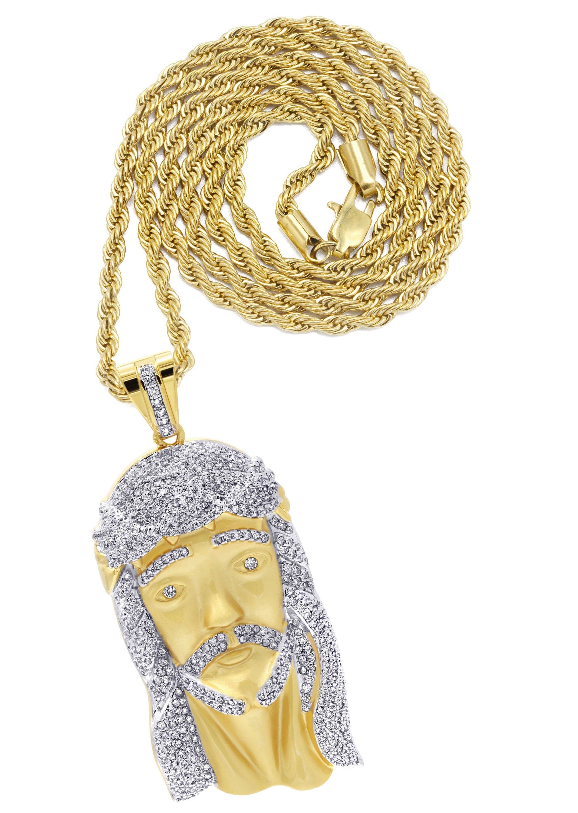 Mens Gold Plated Rope Chain Jesus Piece Chain Grams