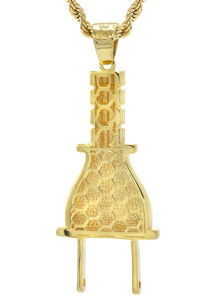 Mens Gold Plated Rope Chain & Plug Pendant | Appx. 23.4 Grams