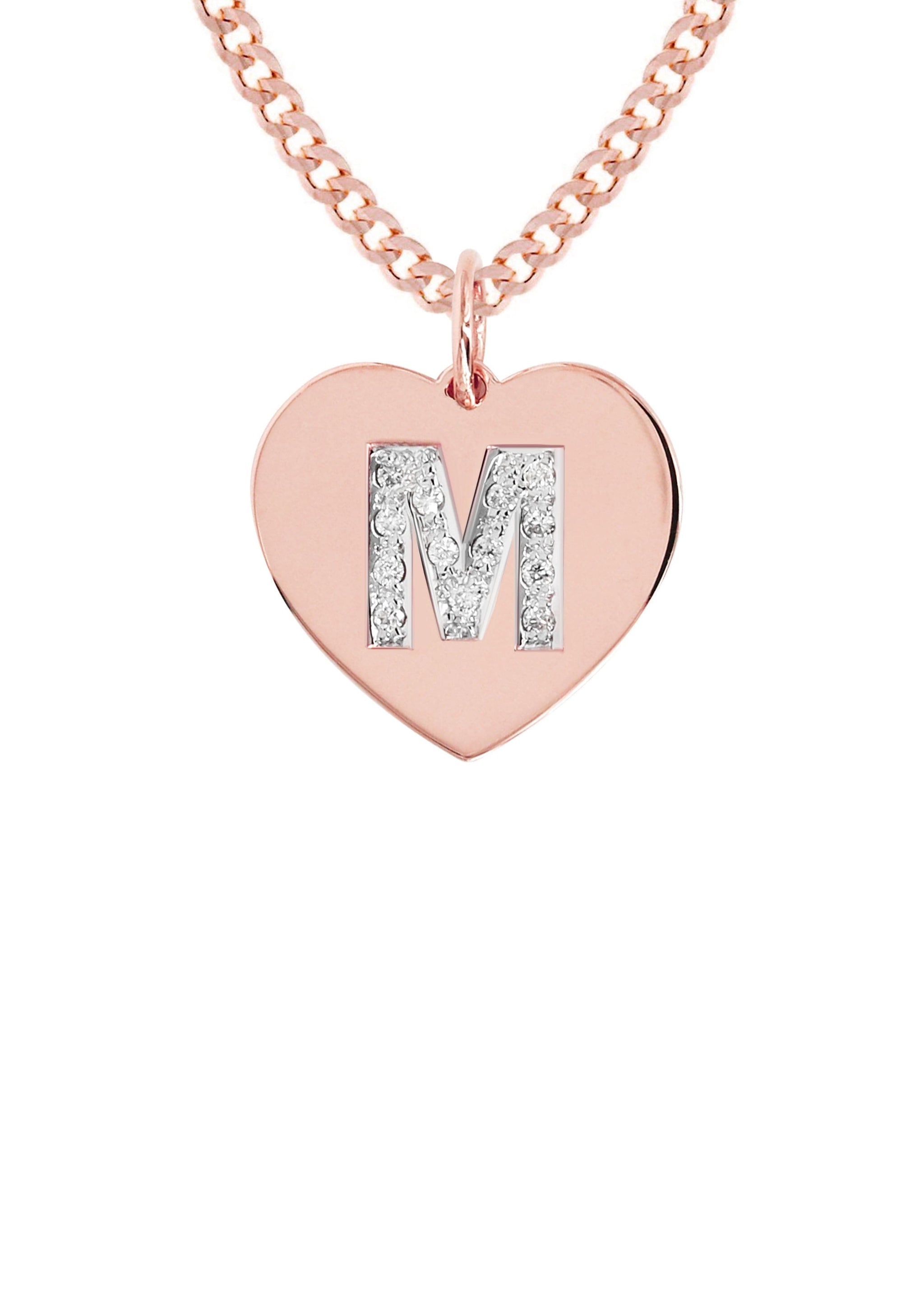 14K Rose Gold Diamond Initial Heart Pendant Necklace