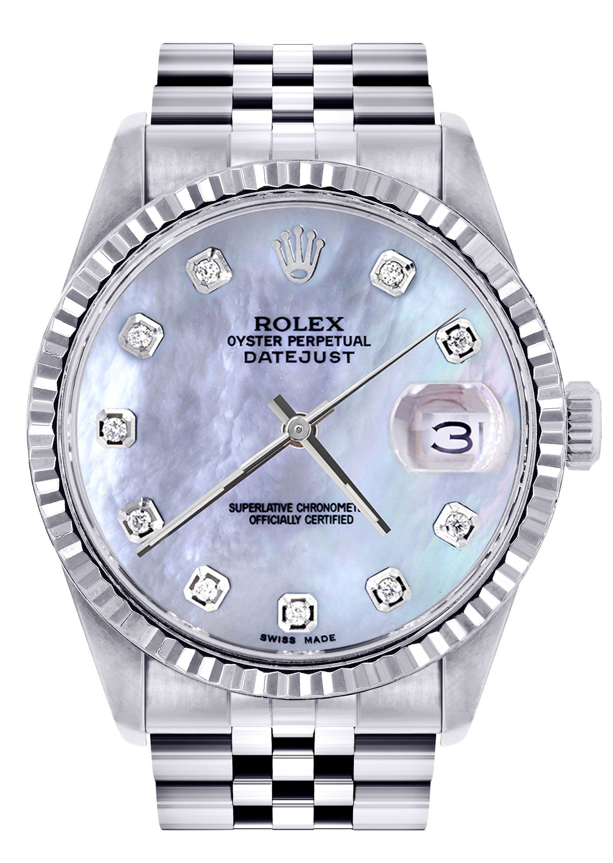 Womens Rolex Datejust Watch 16200 | Fluted Bezel | 36Mm | Light Blue M