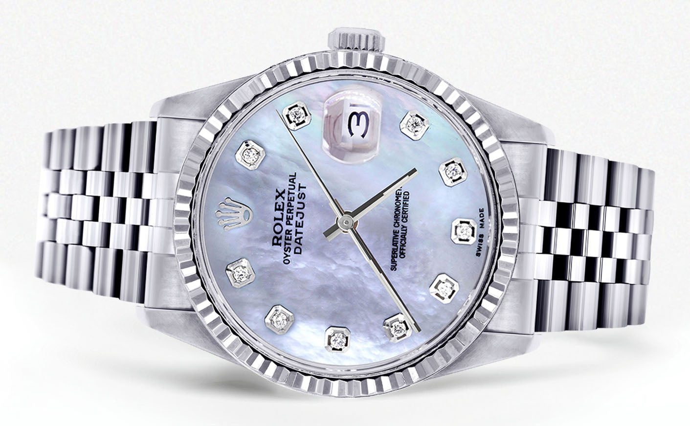 Womens Rolex Datejust Watch 16200 | Fluted Bezel | 36Mm | Light Blue M