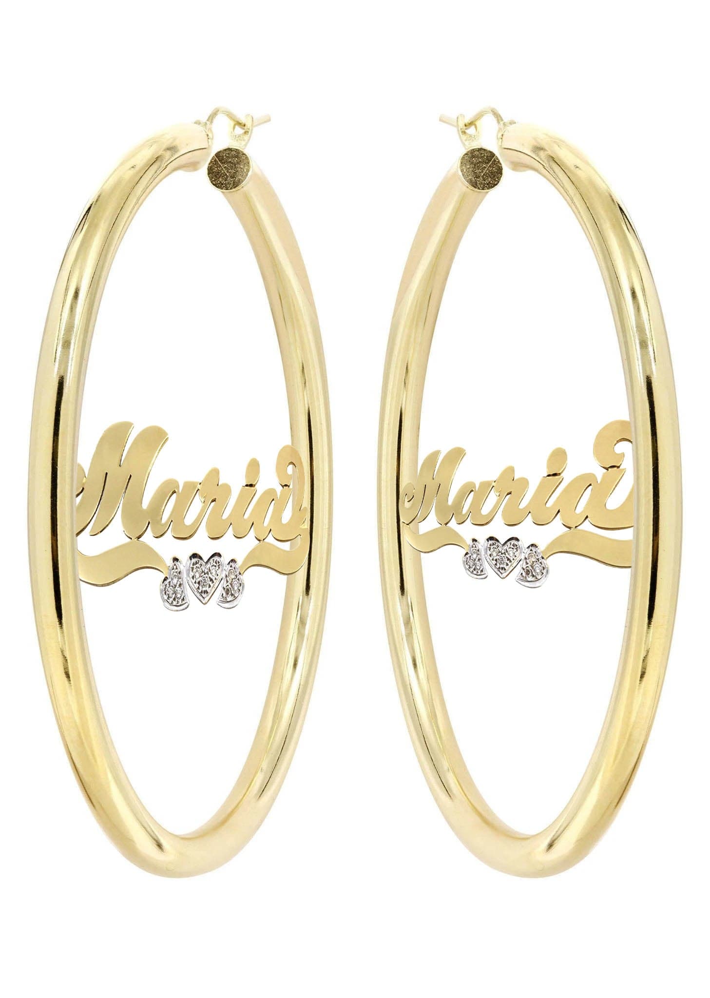 Aros Con Placa Con Nombre Y Corazón De Diamantes Para Dama De 14