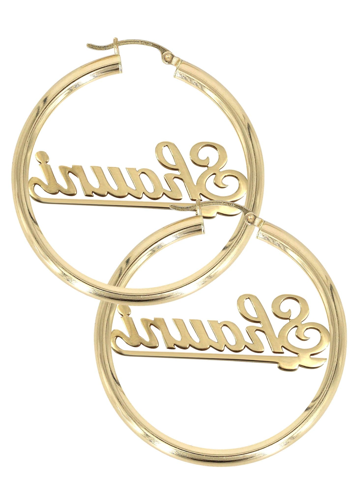 Gold Hoops Hoop Earrings With Your Name In The Middle Large Bamboo