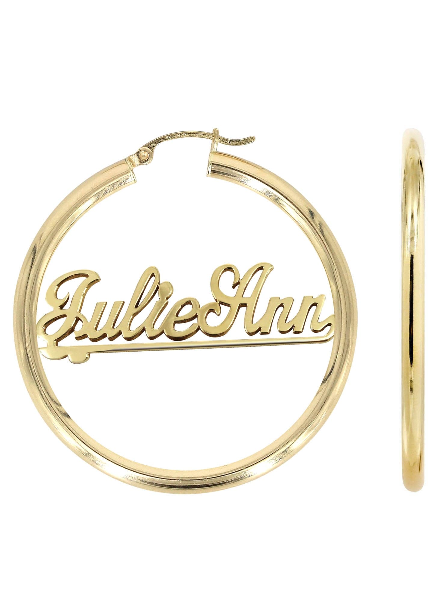 14K Ladies Two Name Name Plate Hoop Earrings - Main Image