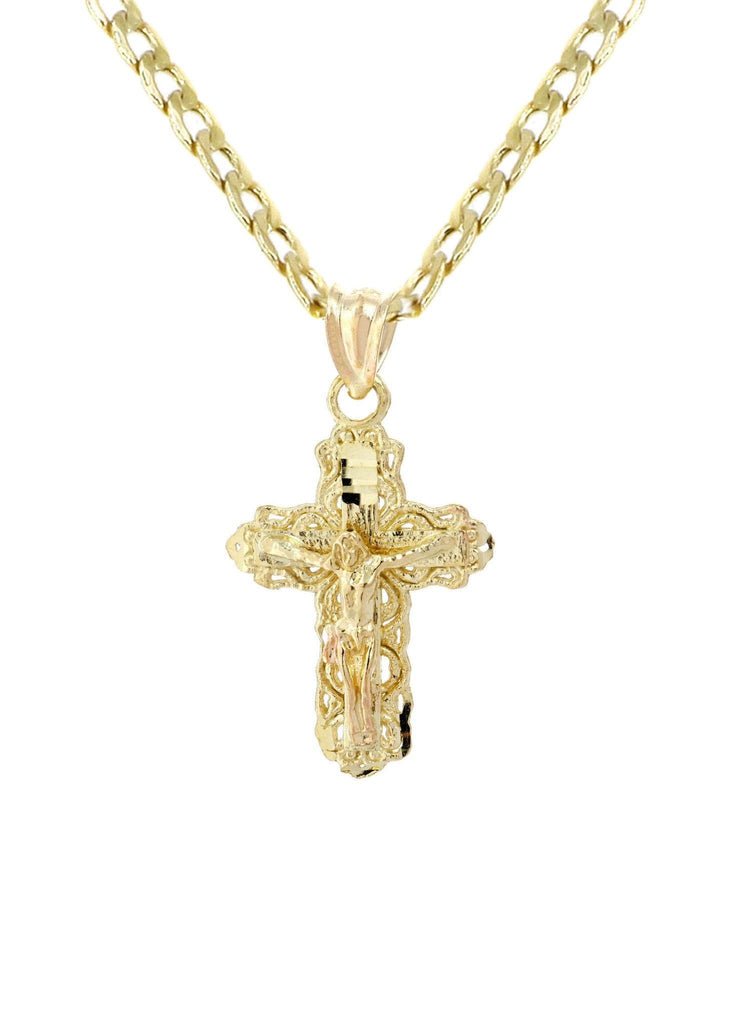 10K Gold Cuban Link & Gold Cross Pendant | 2.8 Grams chain & pendant FROST NYC 