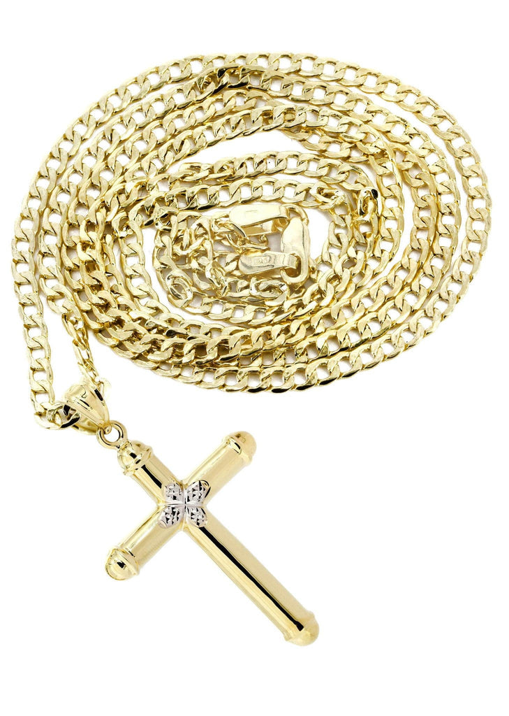 10K Gold Cuban Link & Gold Cross Pendant | 3.12 Grams chain & pendant FROST NYC 