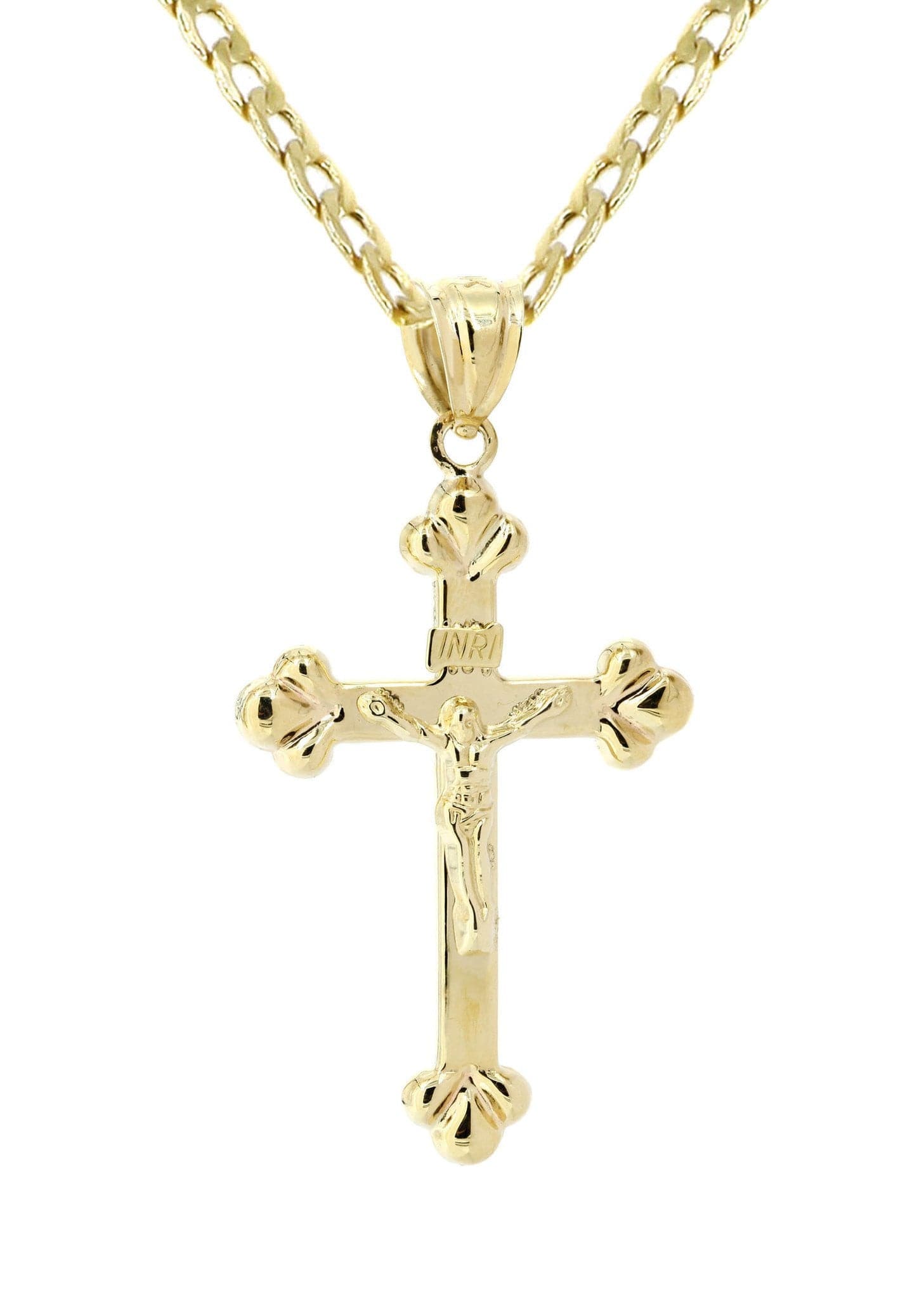 Men's Cross Tubular Catholic Crucifix Necklace in 10K Gold