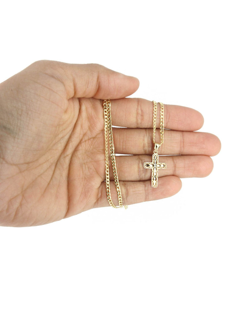 10K Gold Cuban Link & Gold Cross Pendant | 3.13 Grams chain & pendant FROST NYC 