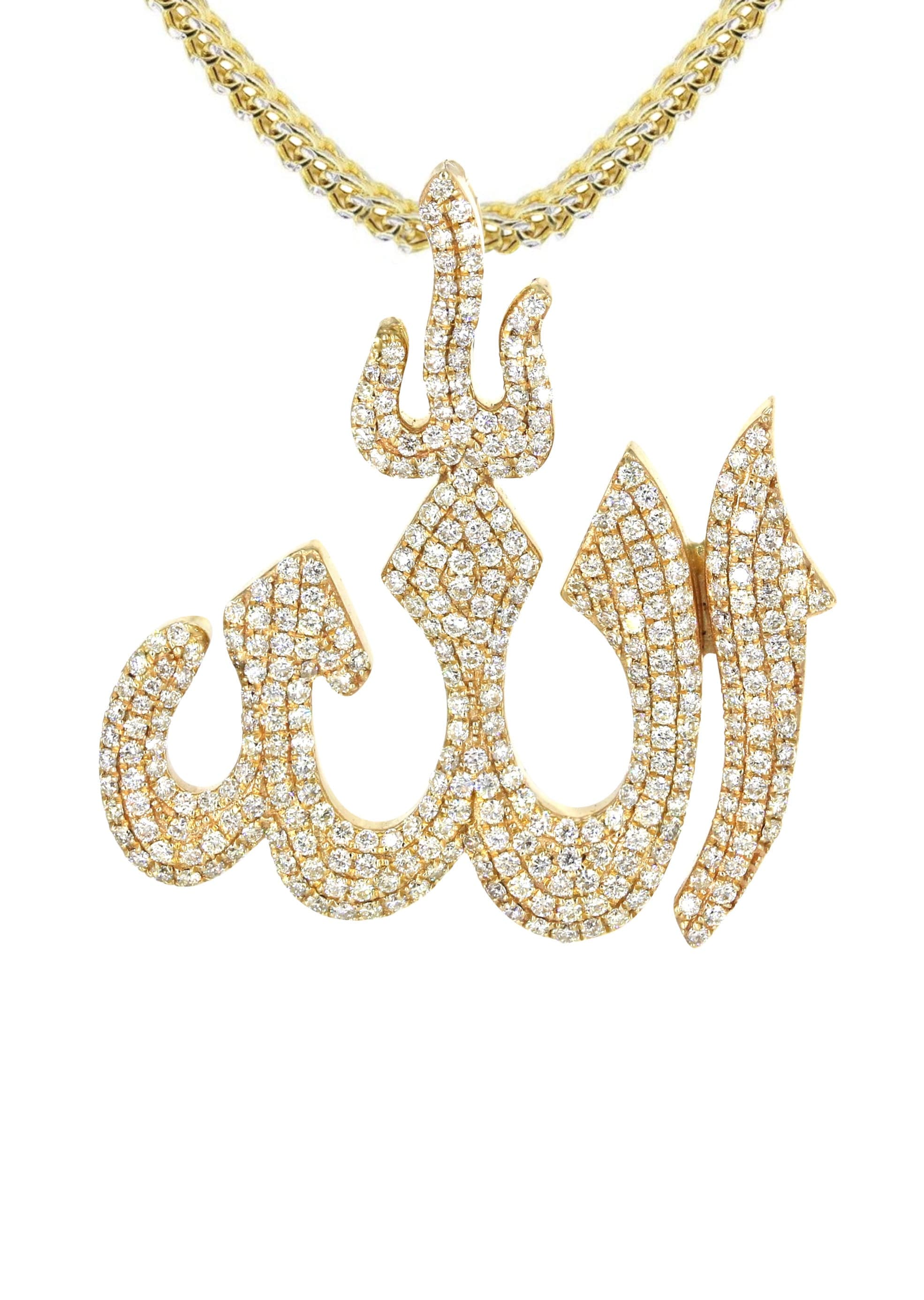 Ciondolo Medaglione 2,80 Ct Diamante Simulato Oro Giallo 14K Fn Islam Allah 1,80