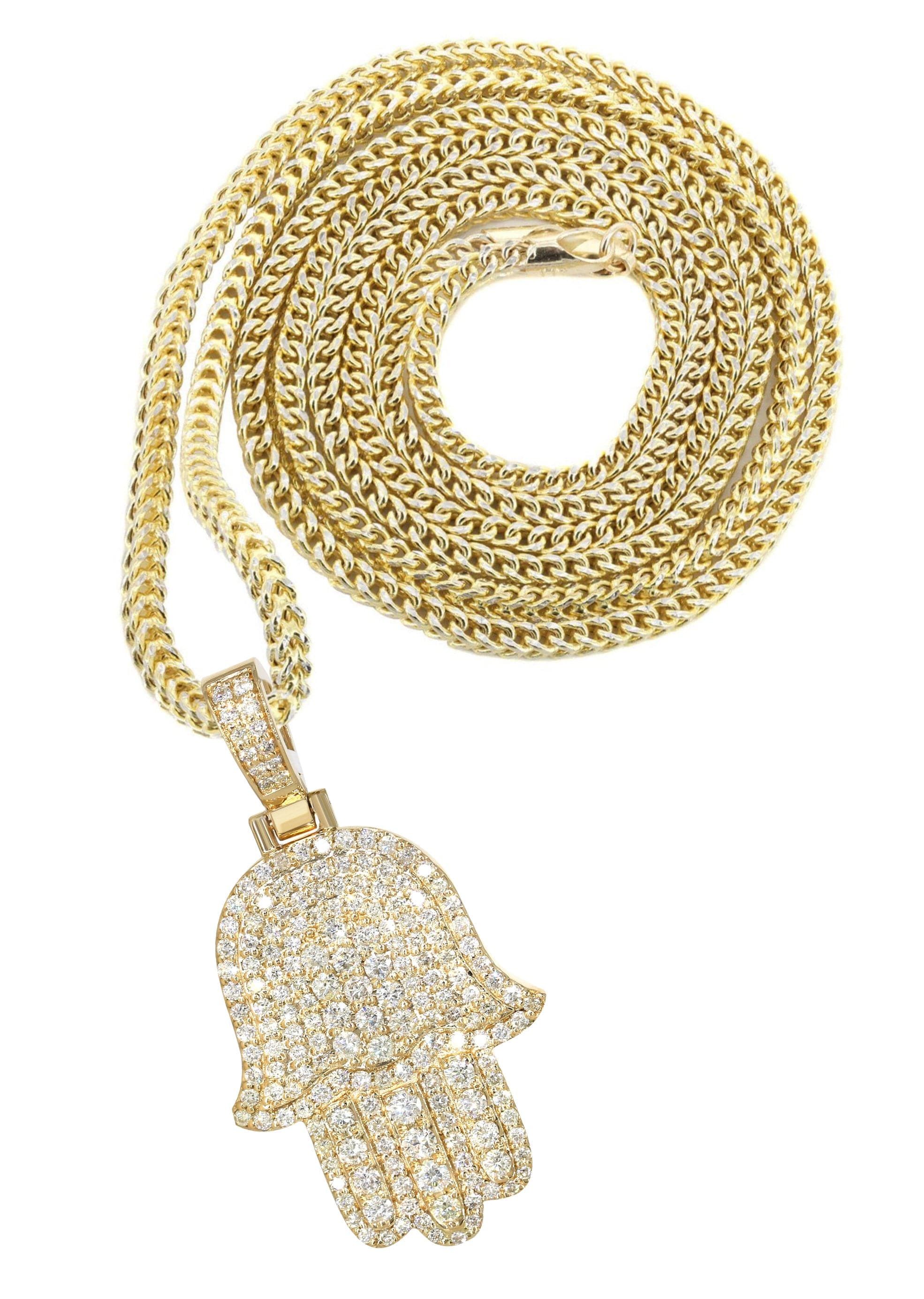 14K Yellow Gold Diamond Hamsa Necklace Carats