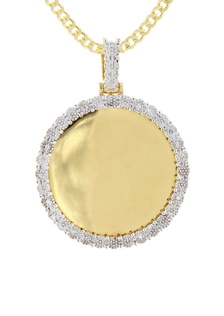 10K Yellow Gold Diamond Round Picture Pendant & Cuban Chain | Appx. 16 Grams MANUFACTURER 1 