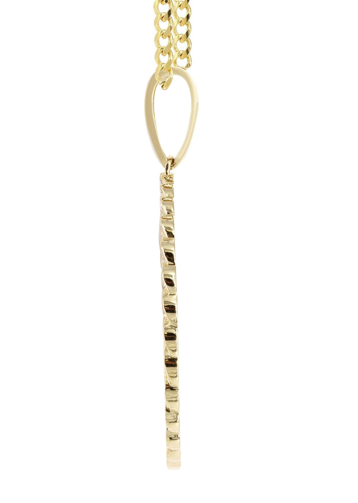 10K Yellow Gold Large Diamond Round Cuban Picture Pendant & Cuban Chain | Appx. 24 Grams MANUFACTURER 1 