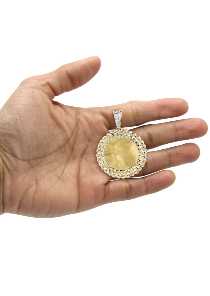 10K Yellow Gold Large Diamond Round Cuban Picture Pendant & Cuban Chain | Appx. 24 Grams MANUFACTURER 1 