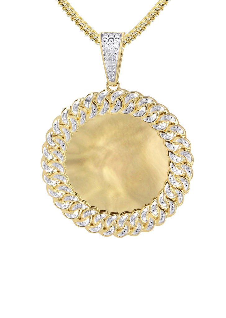 10K Yellow Gold Medium Diamond Round Cuban Picture Pendant & Franco Chain | Appx. 21 Grams MANUFACTURER 1 