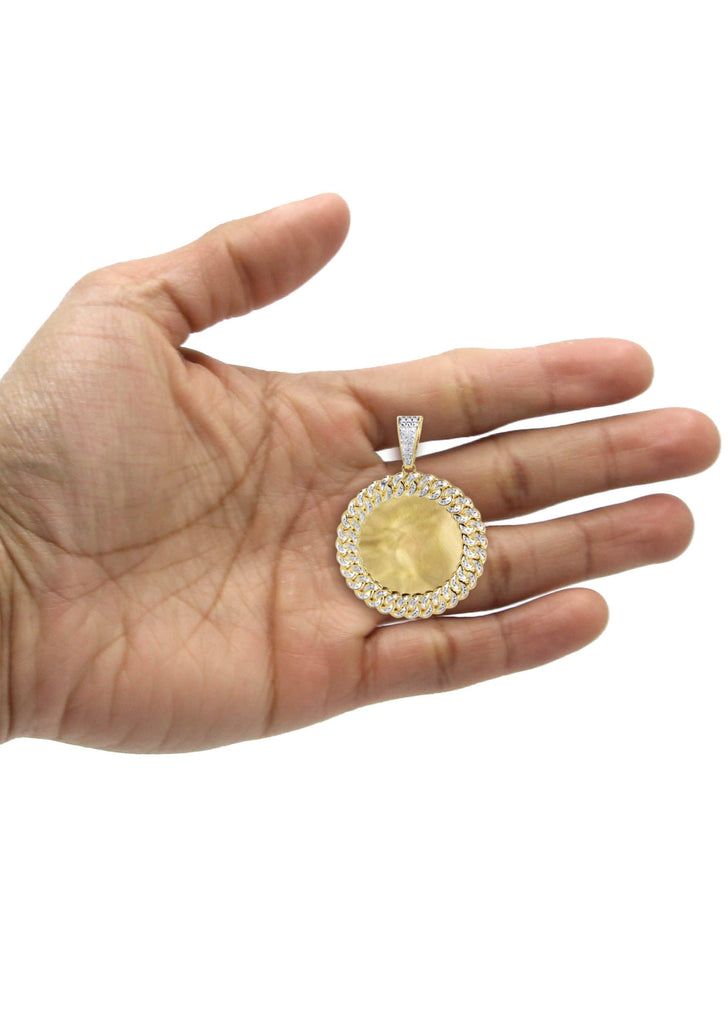 10K Yellow Gold Medium Diamond Round Cuban Picture Pendant & Franco Chain | Appx. 21 Grams MANUFACTURER 1 