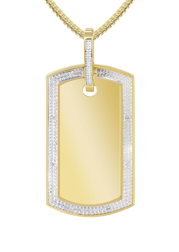 10K Yellow Gold Diamond Dog Tag Picture Pendant & Franco Chain | Appx. 27 Grams MANUFACTURER 1 