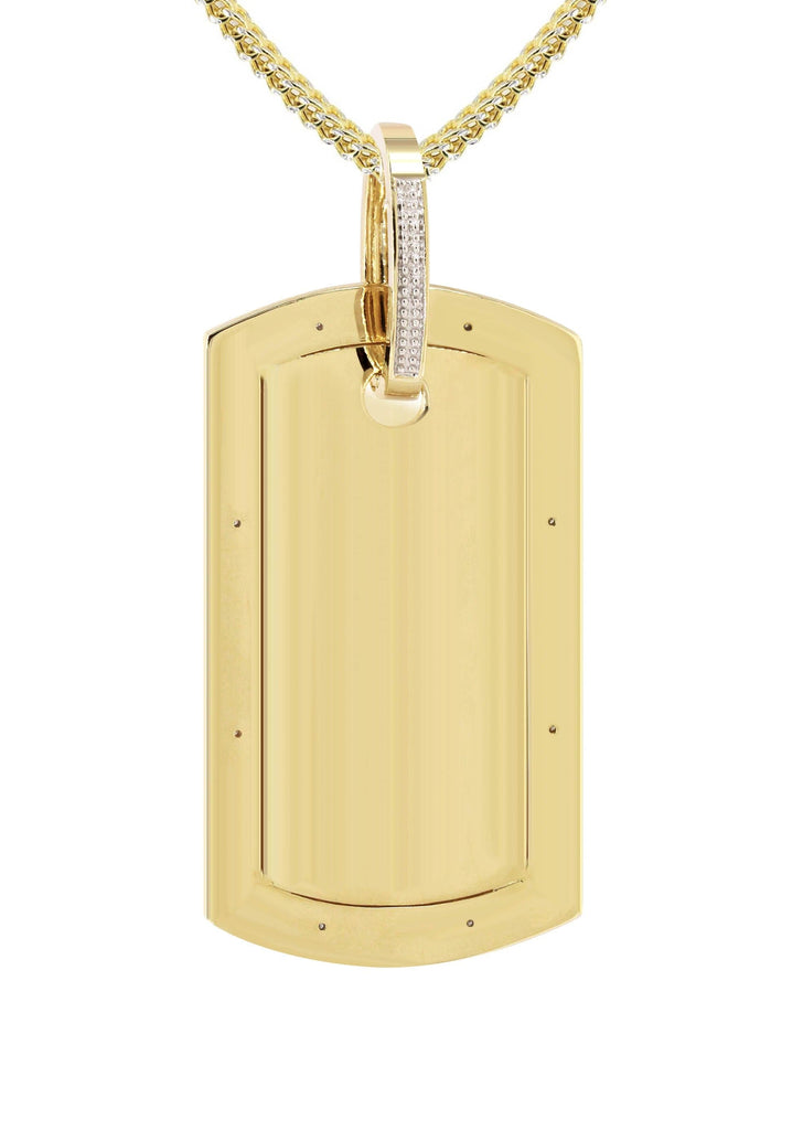 10K Yellow Gold Diamond Dog Tag Picture Pendant & Franco Chain | Appx. 27 Grams MANUFACTURER 1 