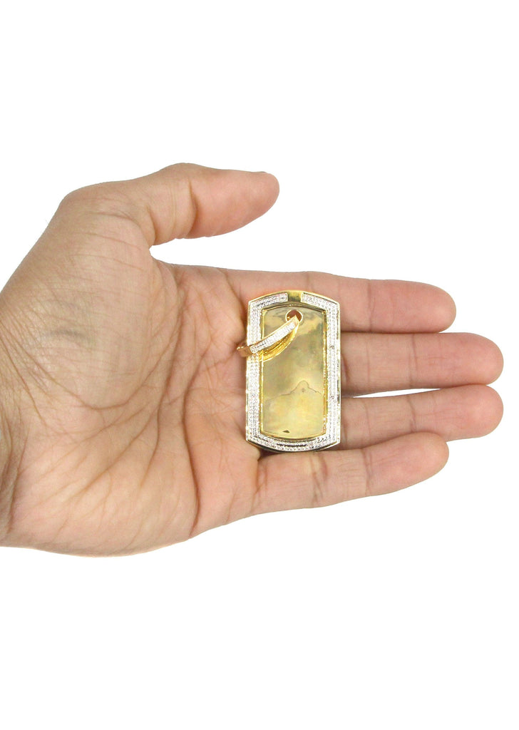 10K Yellow Gold Diamond Dog Tag Picture Pendant & Franco Chain | Appx. 27 Grams MANUFACTURER 1 