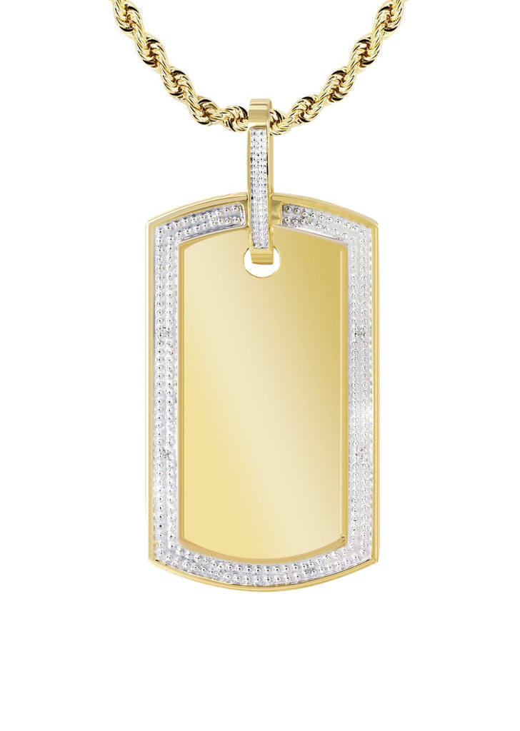 10K Yellow Gold Diamond Dog Tag Picture Pendant & Rope Chain | Appx. 20 Grams MANUFACTURER 1 